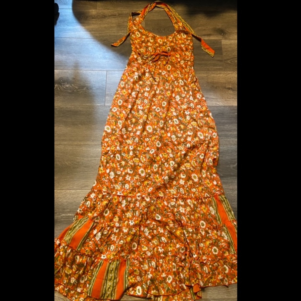 Orange Floral Bohemian Maxi Summer Dress